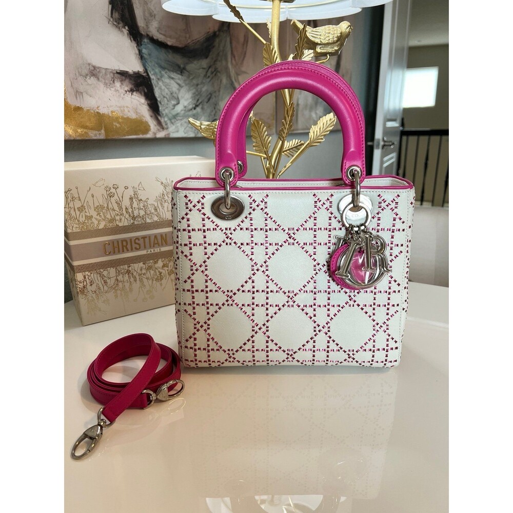 Christian Dior Pink Lady Dior Handbag Stitched Cannage Shoulder Bag